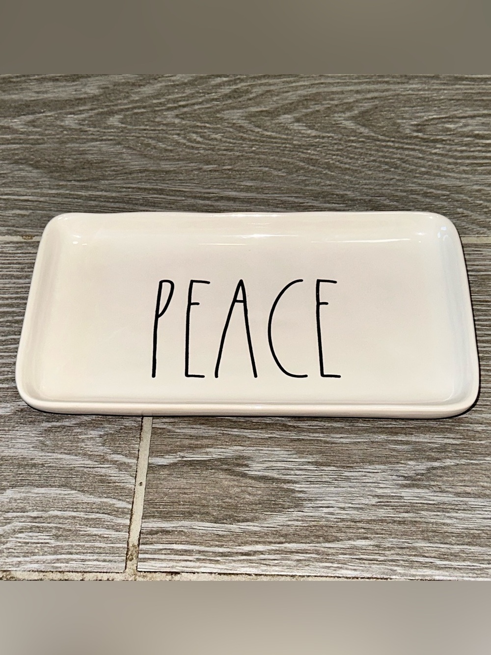 Rae Dunn Ceramic PEACE Tray White Rectangular Trinket Jewelry Dish Cottagecore